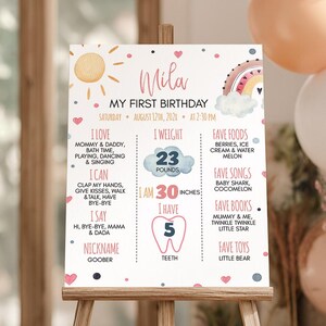 EDITABLE Sunshine Rainbow First Birthday Milestone Sign, Boho Rainbow 1st Birthday Milestone Poster, Sun Chalkboard, Printable Template R003