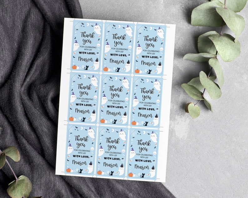 EDITABLE Spooky One Birthday Thank You Tag, Halloween 1st Birthday Favor Tag, Our Little Boo Gift Tag, Ghost Birthday Instant Download HA01