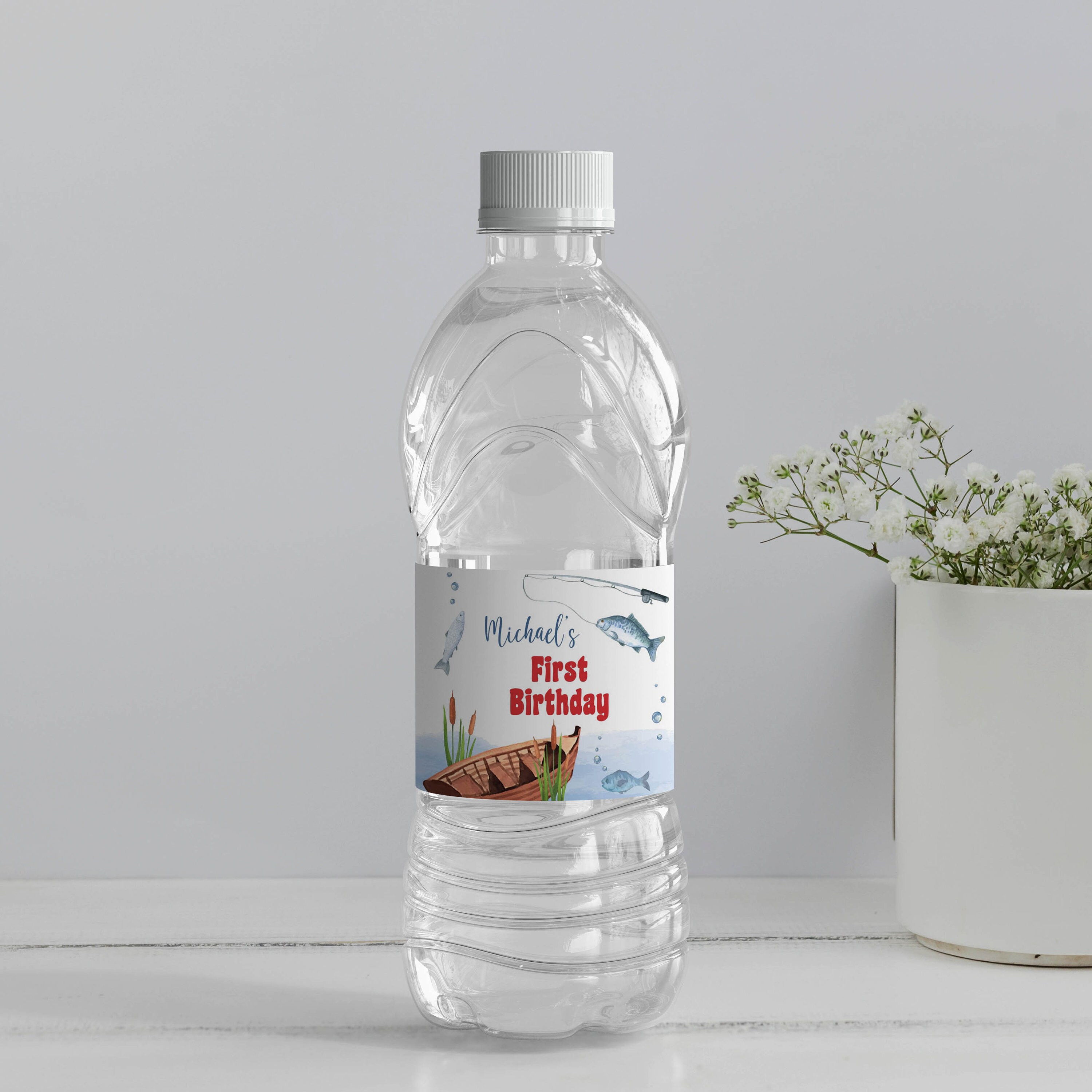 EDITABLE Fishing Birthday Water Bottle Label The Big One Birthday Label Boy 1st Birthday Party Decor Printable Template F011
