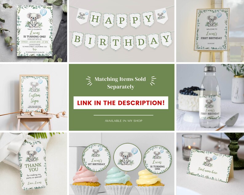Bearbeitbares Koala-Babyparty-Einladungsset, Koala-Babyparty-Einladung, australisches Tier-Babyparty-Party-Bundle, anpassbar. K001 Bild 8