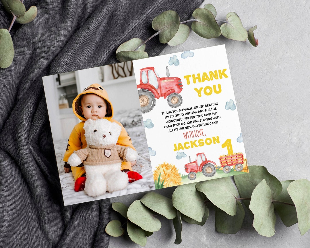 EDITABLE Tractor Birthday Thank You Card, Farm Birthday Party Picture ...