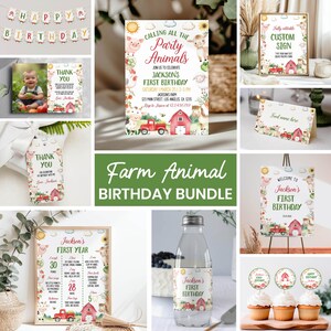 Editable Farm Birthday Invitation Bundle, Barnyard Birthday Kit, Farm Party Package, Any Age Birthday Bundle, Printable Templates