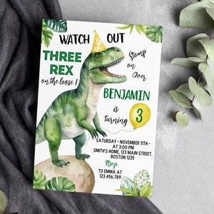 EDITABLE Three Rex Invitation, Dinosaur Birthday Invitation, 3 Rex Birthday Invitation, Three Rex Birthday Invitation, Instant Download D002 image 4