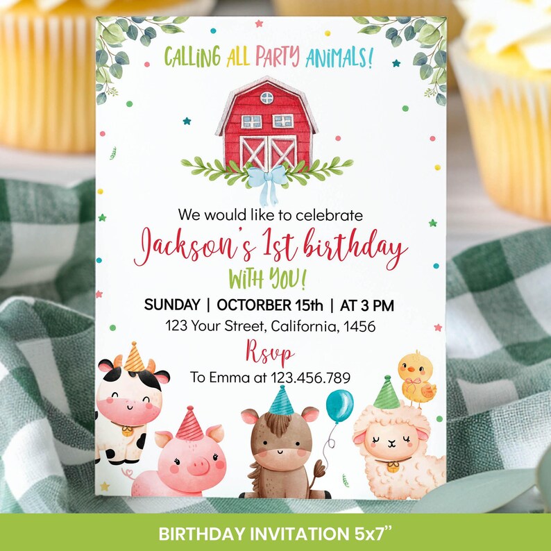 Editable Farm Animals Birthday Invitation Bundle, Barnyard 1st Birthday ...