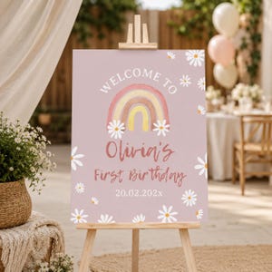 EDITABLE Daisy Welcome Sign, Boho Rainbow 1st Birthday Decor, Daisy 1st Birthday Party Sign, Retro Daisy Sign, Printable Template. D004 image 4