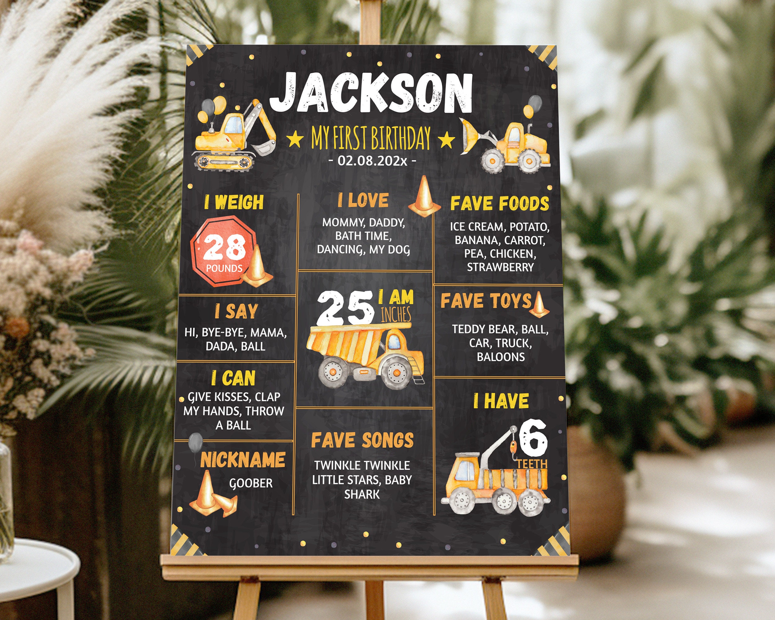 EDITABLE Construction Birthday Milestone Sign, Boy 1st Birthday ...
