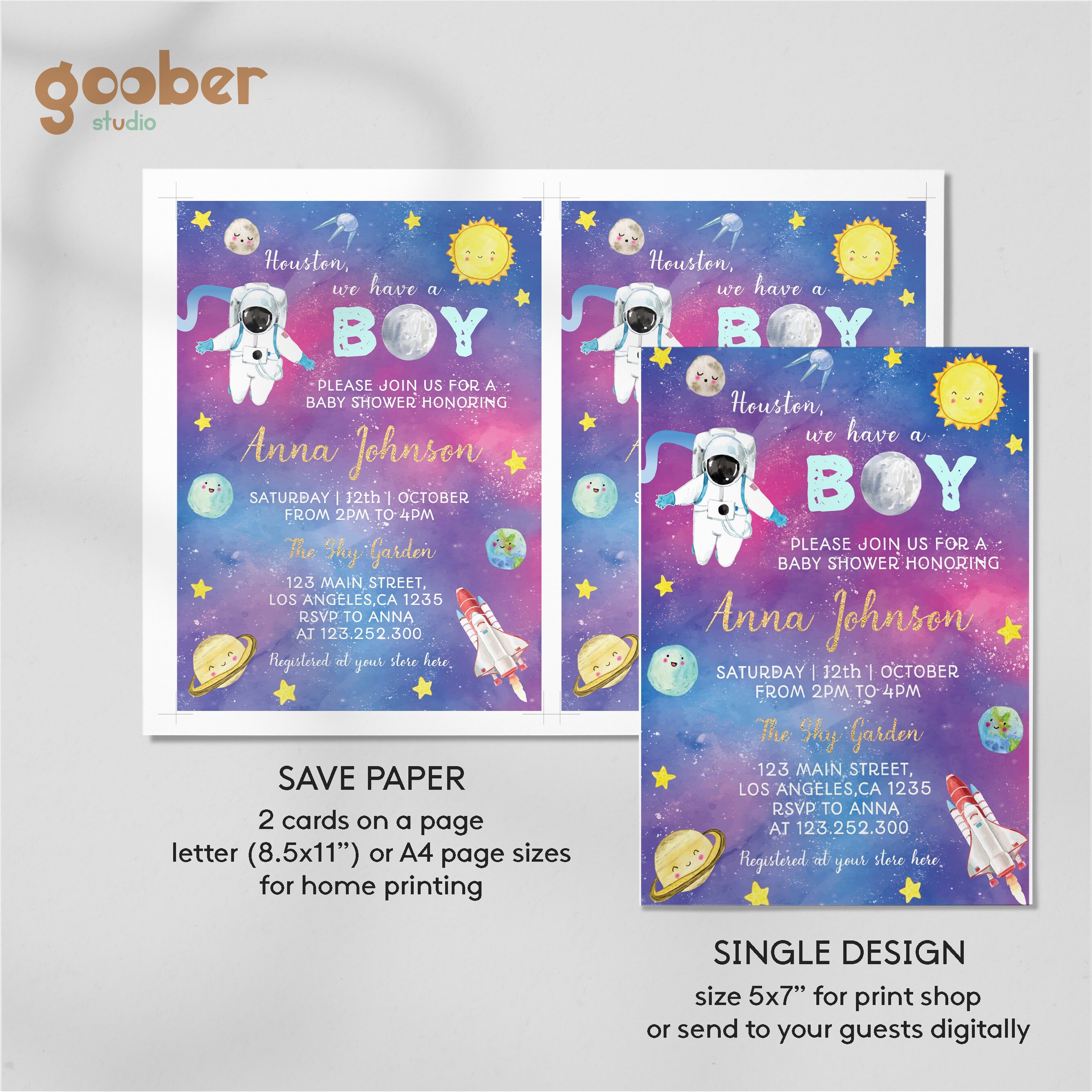 EDITABLE Space Baby Shower Invitation Set Outer Space Baby Etsy