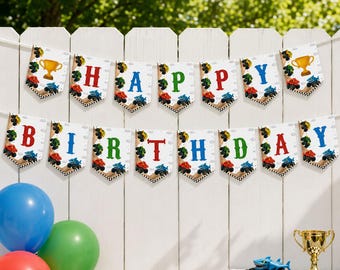 Banner de cumpleaños de Monster Truck editable, banner para fiesta de cumpleaños de Monster Trucks, decoración de cumpleaños para niño, plantilla imprimible. M012