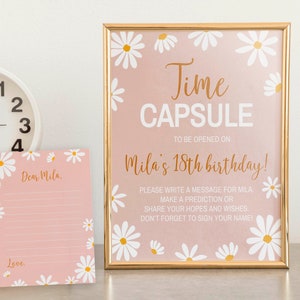 EDITIERBARE Daisy Erster Geburtstag Zeitkapsel Vorlage, Daisy Geburtstagsparty Zeitkapsel Zeichen, Daisy Groovy Dekor, Sofort Download. #D003
