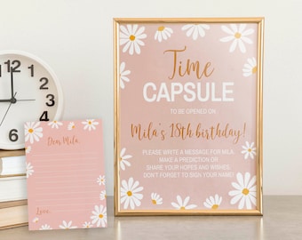 EDITABLE Daisy First Birthday Time Capsule Template, Daisy Birthday Party Time Capsule Sign, Daisy Groovy Decor, Instant Download. #D003