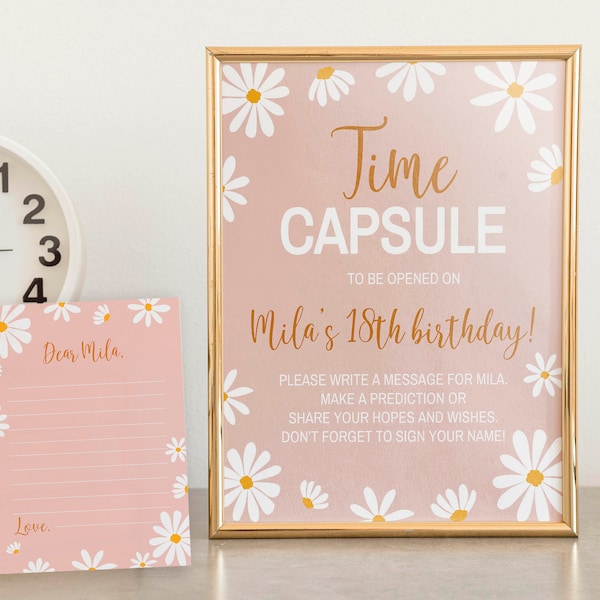 EDITABLE Daisy First Birthday Time Capsule Template, Daisy Birthday Party Time Capsule Sign, Daisy Groovy Decor, Instant Download. #D003