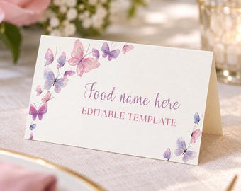 EDITABLE Butterfly Party Food Tent Card, Butterfly Birthday Food Name Card, Fairy Butterfly 1st Birthday Decoration, Instant Download. B011