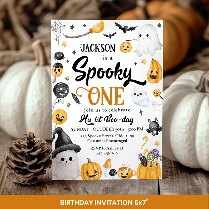 Editable Halloween 1st Birthday Party Decor Kit, Spooky One Birthday Invitation Bundle, Little Boo Birthday Package Instant Download. HA04 image 3