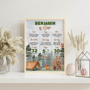 Camping First Birthday Milestone Poster, One Happy Camper Birthday Milestone, Woodland 1st Birthday Milestone Board, Printable Template C006