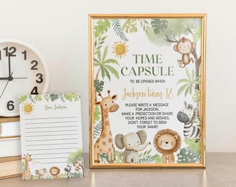 Wild One Birthday Time Capsule Template, Wild One Theme Party Time Capsule Cards, Safari Birthday Keepsake. Editable Printable. A010