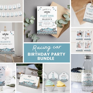 Editable Race Car Birthday Invitation Bundle, Fast One Party Decor Kit, Boy Racing Car 1st Birthday Package, Instant Download. R012