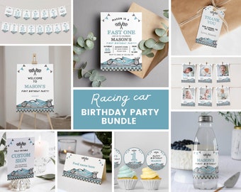 Editable Race Car Birthday Invitation Bundle, Fast One Party Decor Kit, Boy Racing Car 1st Birthday Package, Instant Download. R012