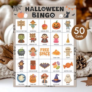 Printable Halloween Bingo Cards, Fun Halloween Party Game for Kids & Adults, Instant Download Family Activity, 50 Bingo Cards Classroom Game
