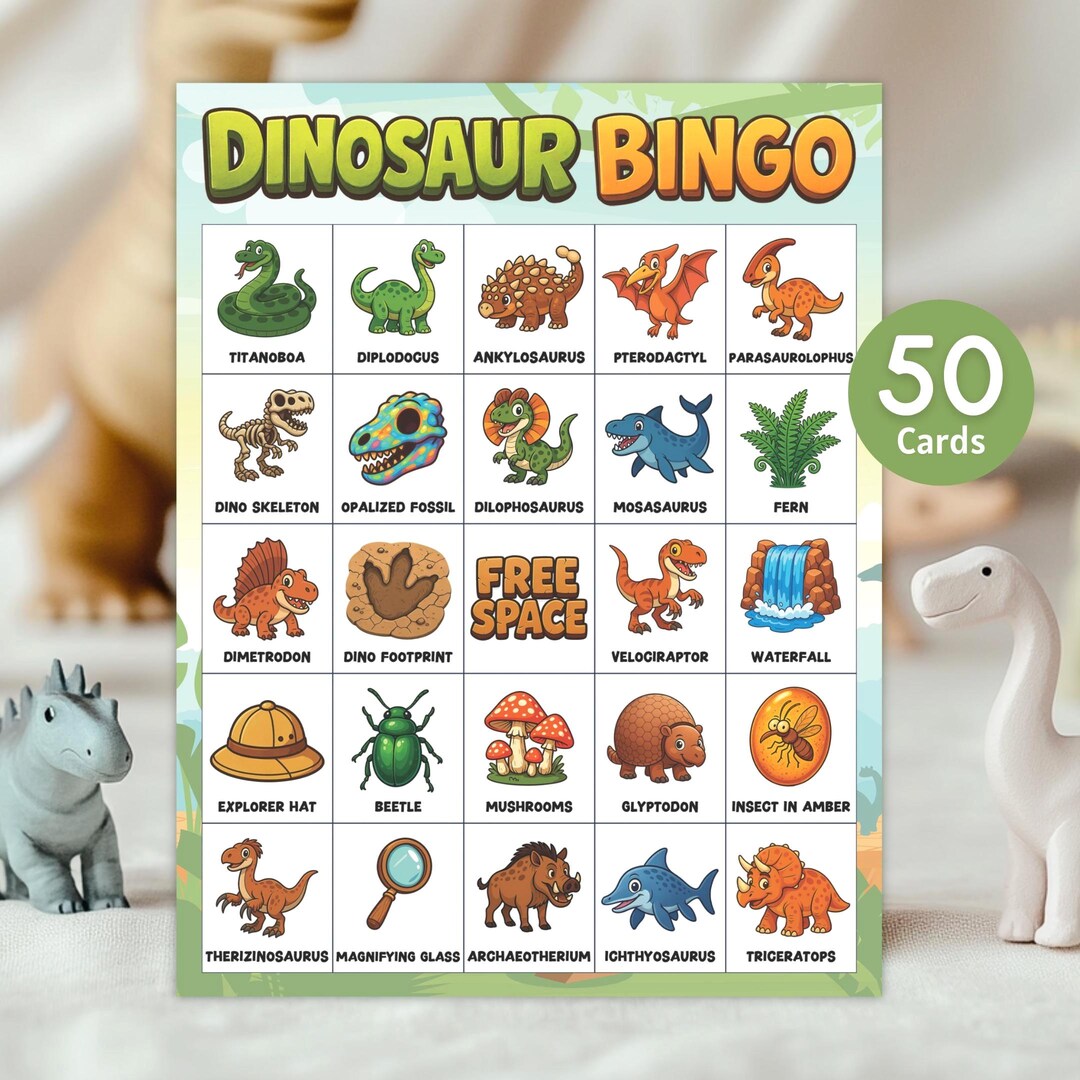 Dinosaur Bingo Game | Fun Dinosaur Party Game for Kids | Dinosaur ...