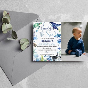 EDITABLE Under The Sea Birthday Photo Invitation , Oneder The Sea First Birthday Invite, Ocean Animals Birthday Party, Printable. O004 image 4