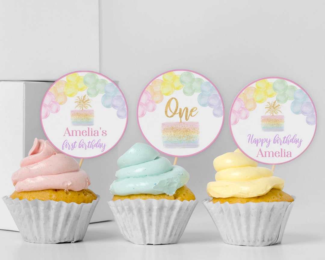 Editable Pastel Rainbow Cupcake Topper Boho Rainbow Cupcake Etsy