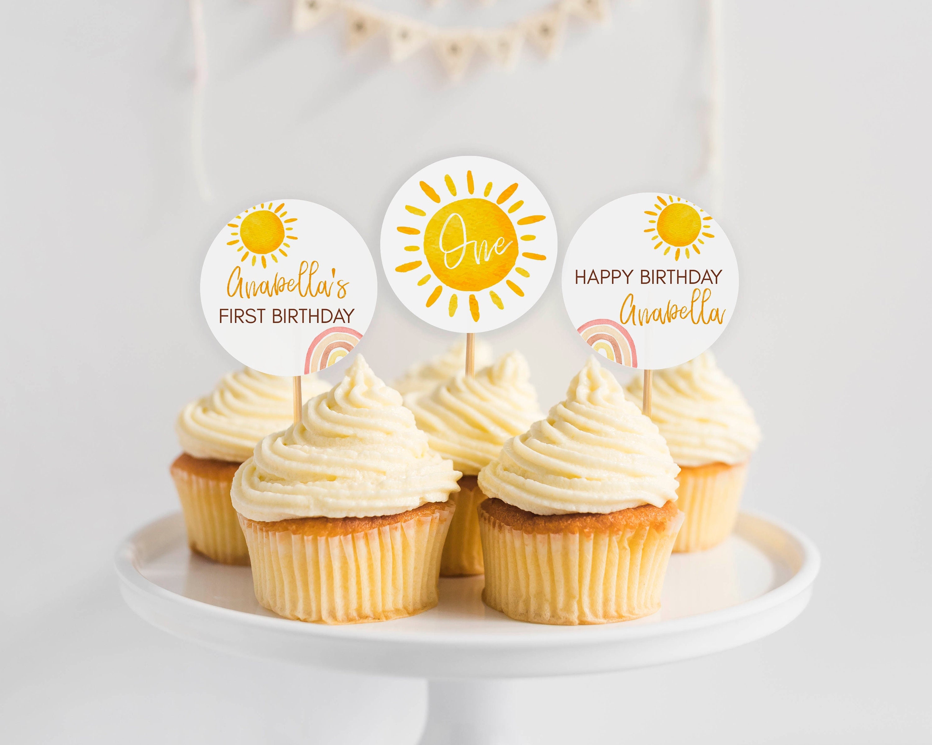Editable Sunshine Cupcake Topper First Trip Around the Sun - Etsy