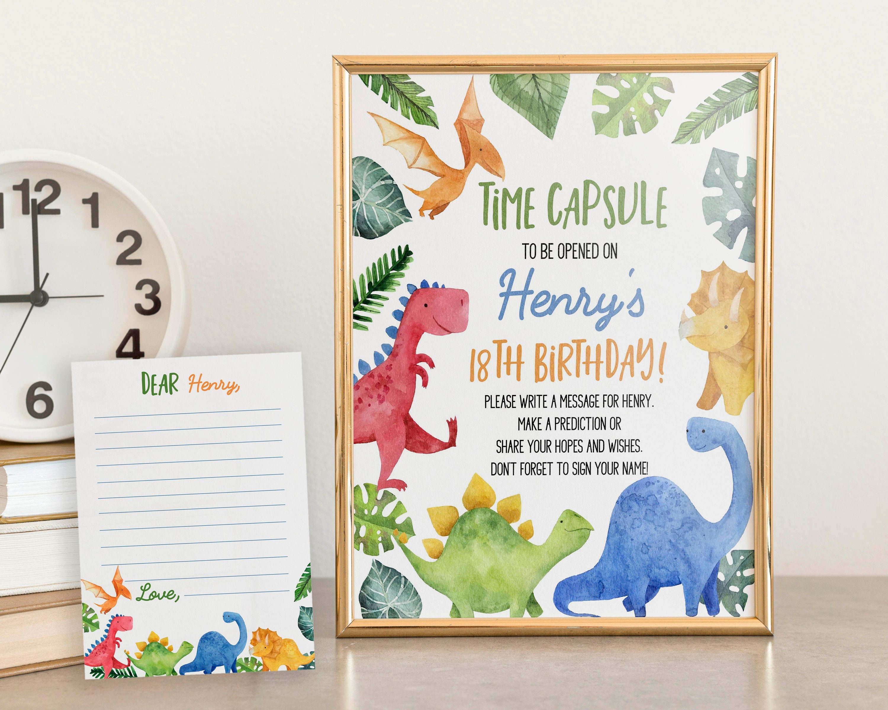 EDITABLE Dinosaur 1st Birthday Time Capsule Template Dinosaur