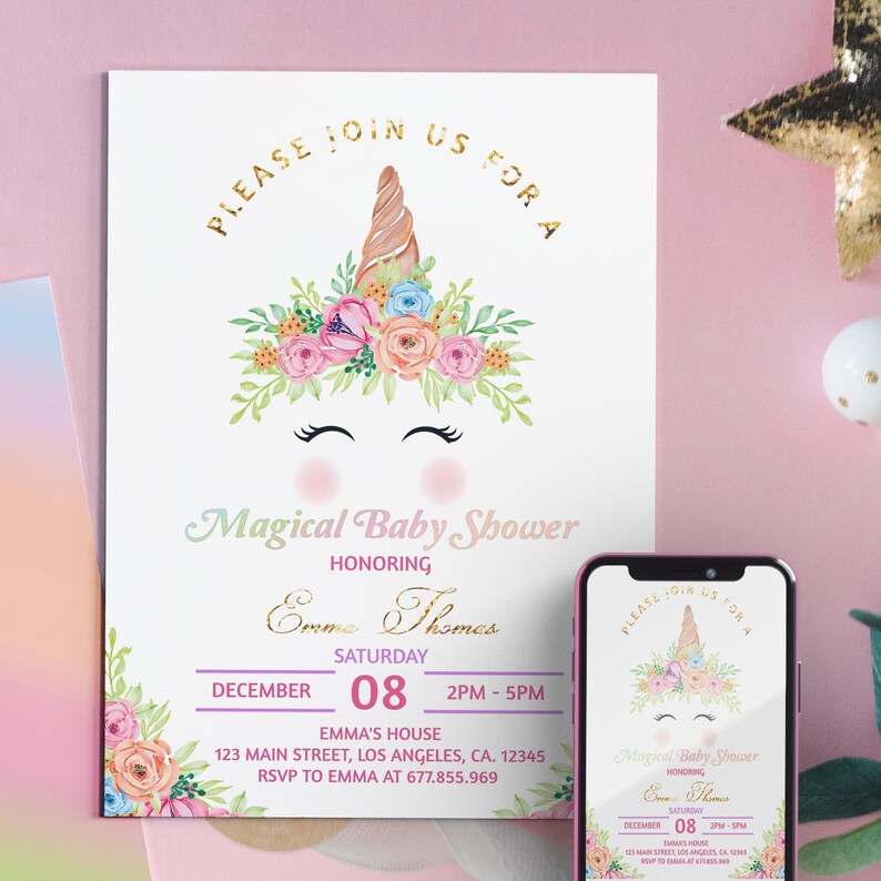 EDITABLE Unicorn Baby Shower Invitation Pastel Baby Shower Etsy