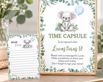 EDITABLE Koala 1st Birthday Time Capsule Template, Koala Party Time Capsule Cards, Australian Animal Birthday Keepsake, Printable. K001