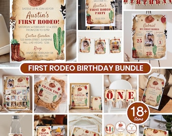 Editable My First Rodeo Birthday Invitation Bundle, Cowboy 1st Birthday Party Kit, Western Birthday Decor Package, Instant Download. R007