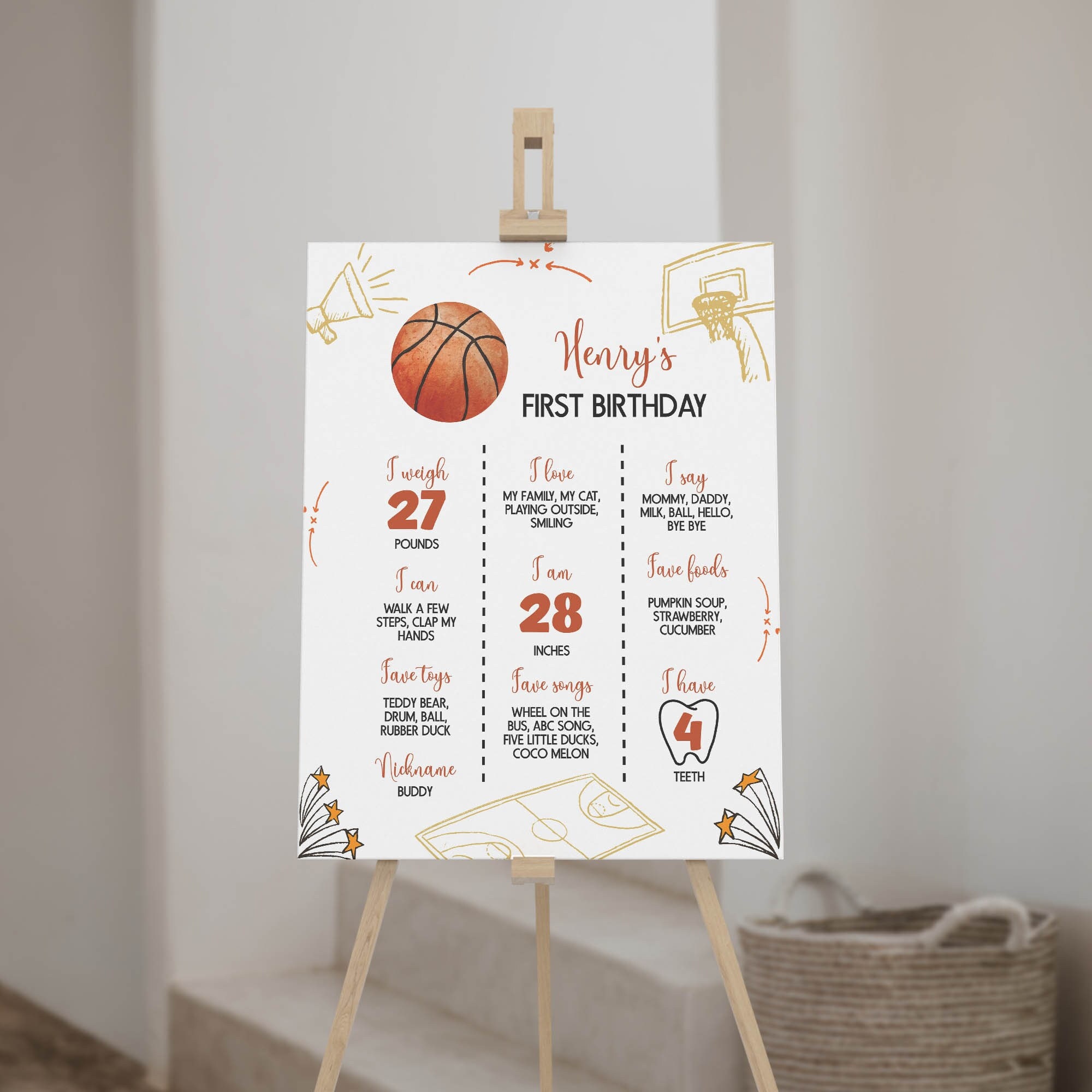 EDITABLE Basketball Milestone Board, Basketball 1st Birthday Milestone ...