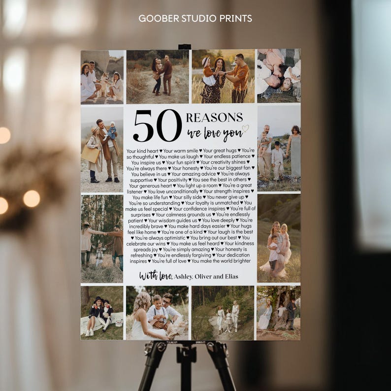 Editable 50 Reasons We Love You Poster, 50th Birthday Gift for Him for Her, Custom Photo Collage Gift, Personalized Printable Template. M004 image 6