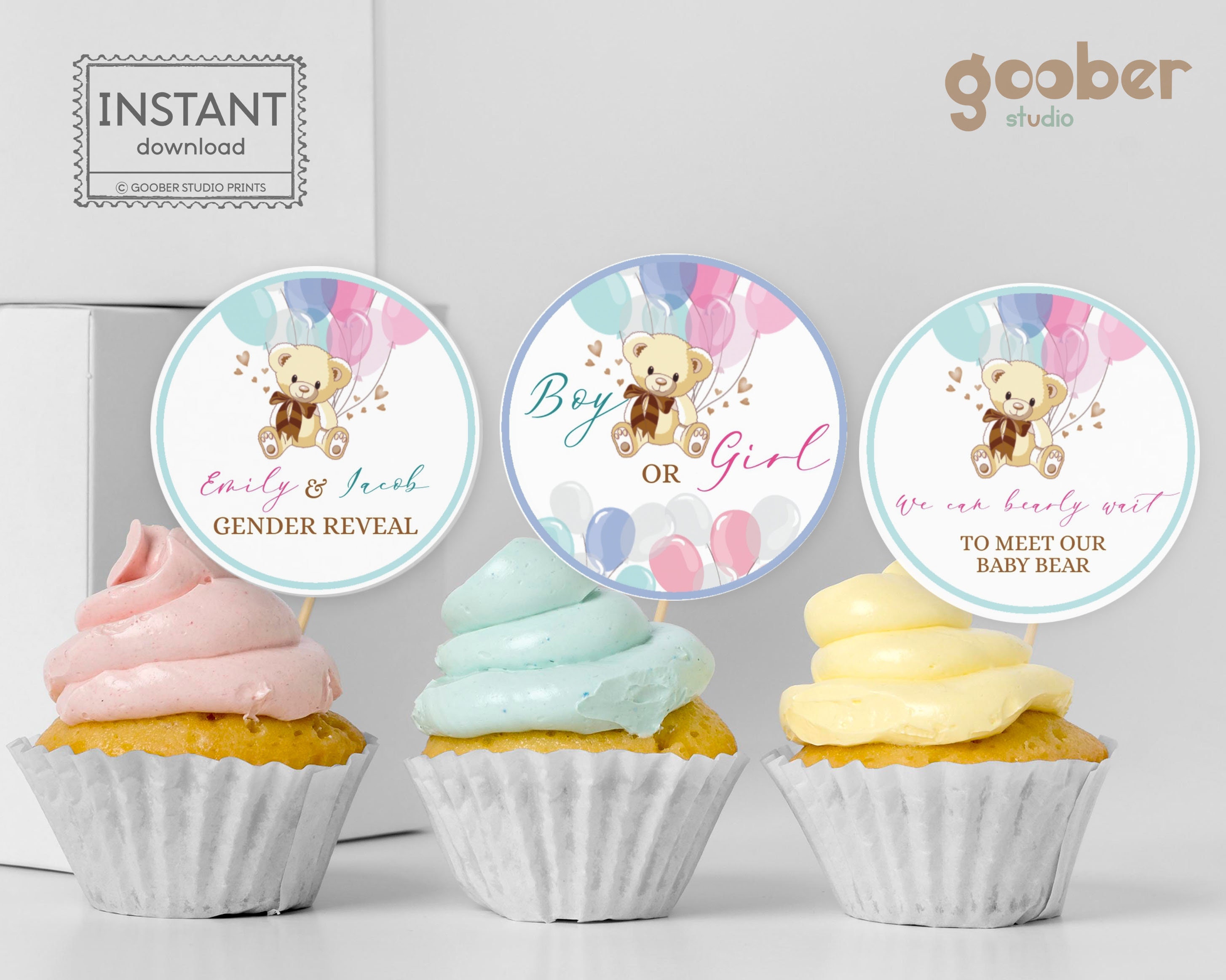 24pcs Gender Reveal Party Cake Toppers Dessert Picks And Cupcake