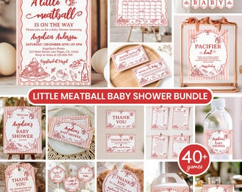 A Little Meatball Baby Shower Bundle, Italian Baby Shower Invitation Set, Gender Neutral, Printable Template M014