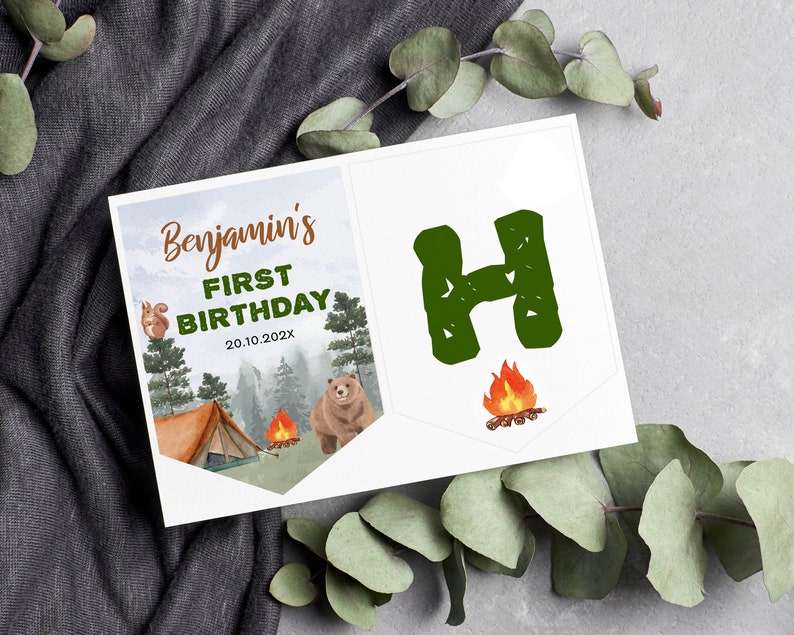Editable Camping Birthday Party Banner One Happy Camper First Etsy