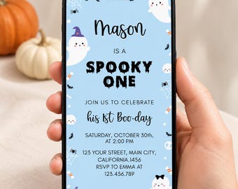 Editable Spooky One Birthday Evite, Halloween Birthday Invitation, Halloween 1st Birthday, First Birthday Halloween Electronic Invite. HA01