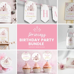 Editable Princess Party Invitation Bundle, Royal 1st Birthday Party Kit, Princess Birthday Party Package, Decor Bundle Instant Download P001
