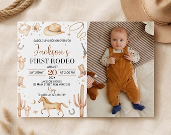 My First Rodeo Birthday Invitation, Cowboy 1st Birthday Invite, First Rodeo Invitation, Wild West Invitation, Printable Template. R011