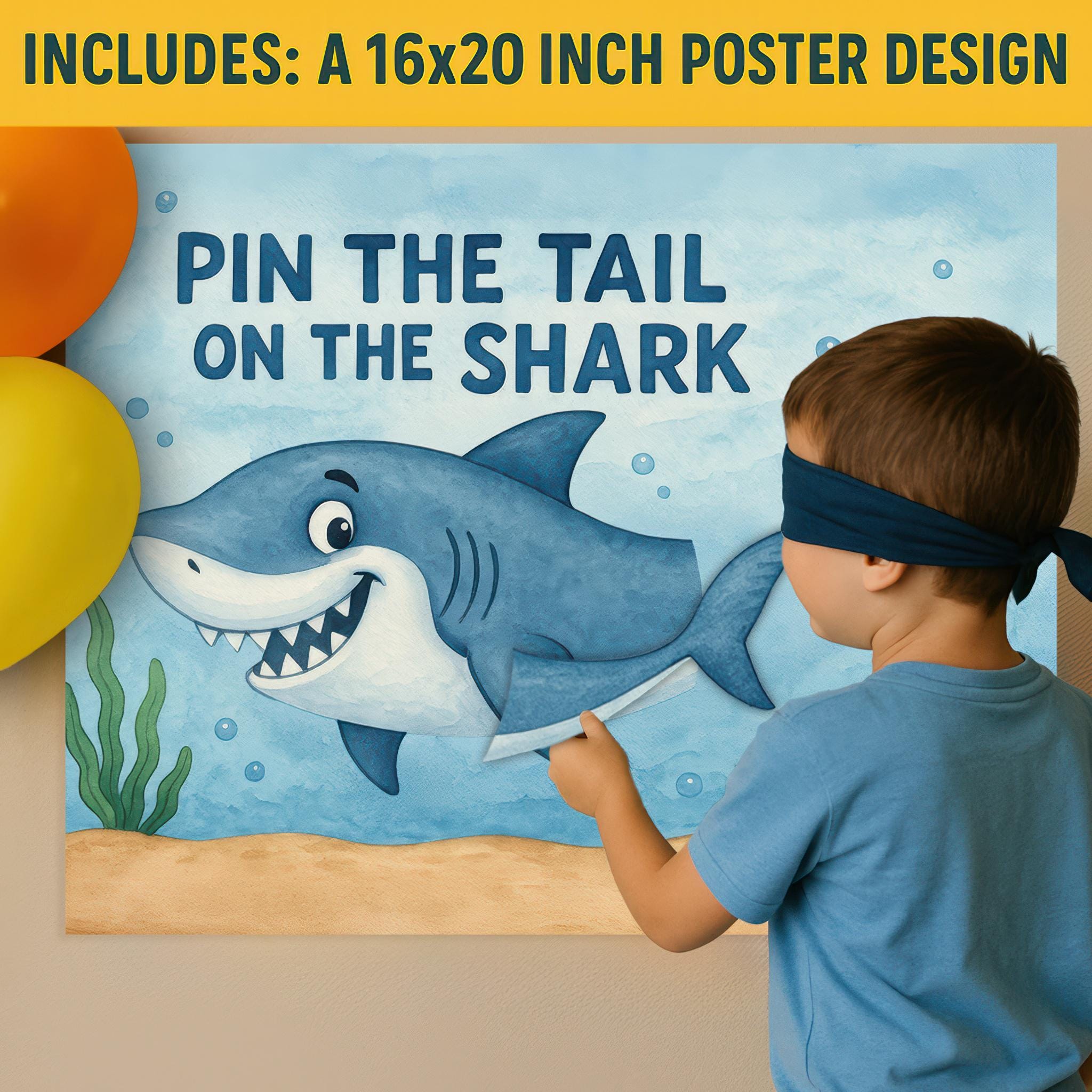 Pin the Tail on the Shark Printable Birthday Game – 16x20 Poster + Tail ...