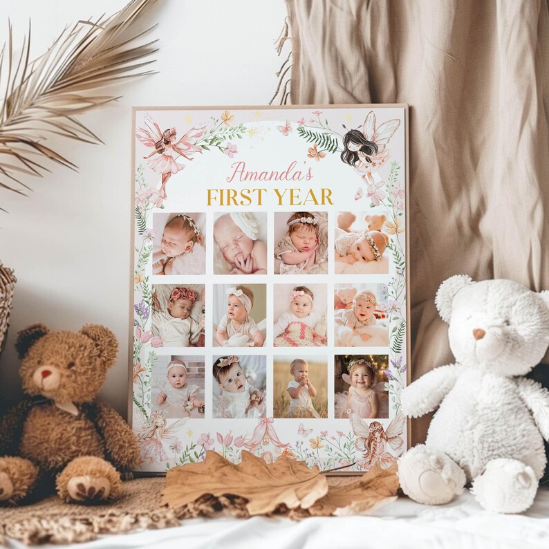 Editable Fairy First Birthday Photo Milestone Sign, Babys First Year ...