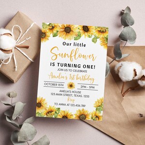 Editable Sunflower Birthday Invitation, Girl Sunflower 1st Birthday Invite, Boho Floral Birthday Invitation Template, Instant Download. S014 image 5