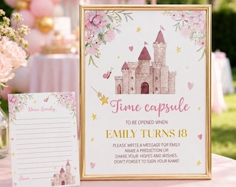 EDITIERBARE Prinzessin Geburtstagsparty Zeitkapsel Vorlage, Prinzessin 1st Birthday Time Capsule Zeichen, Prinzessin Party Decor, Instant Download P001