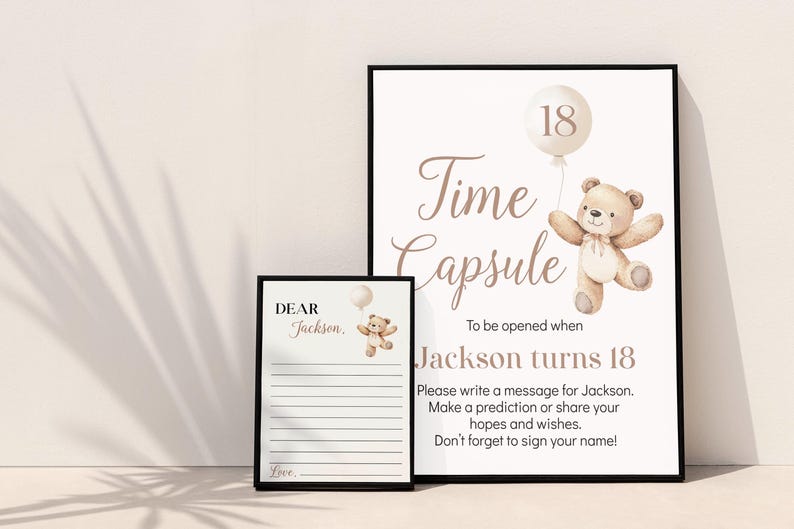 EDITABLE Beary 1st Birthday Time Capsule Template, Teddy Bear Birthday ...