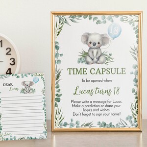 REDIGERBAR Koalas 1-årsdags-tidskapselmall, Koala-fest-tidskapselkort, australiskt djur-födelsedagsminnessak, utskrivbar. K001 bild 3