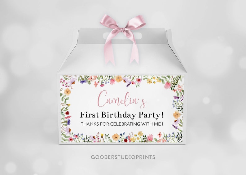 Wildflower Birthday Gable Box Label, Wildflower Party Favor Gable Box Template, Wildflower Birthday Party Favors, Printable Template