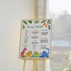 EDITABLE Dinosaur First Birthday Milestone Poster, Dinosaur Party Decorations, Dinosaur 1st Birthday Poster, Instant Download D006