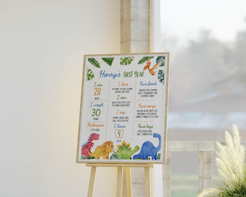 EDITABLE Dinosaur First Birthday Milestone Poster, Dinosaur Party Decorations, Dinosaur 1st Birthday Poster, Instant Download D006
