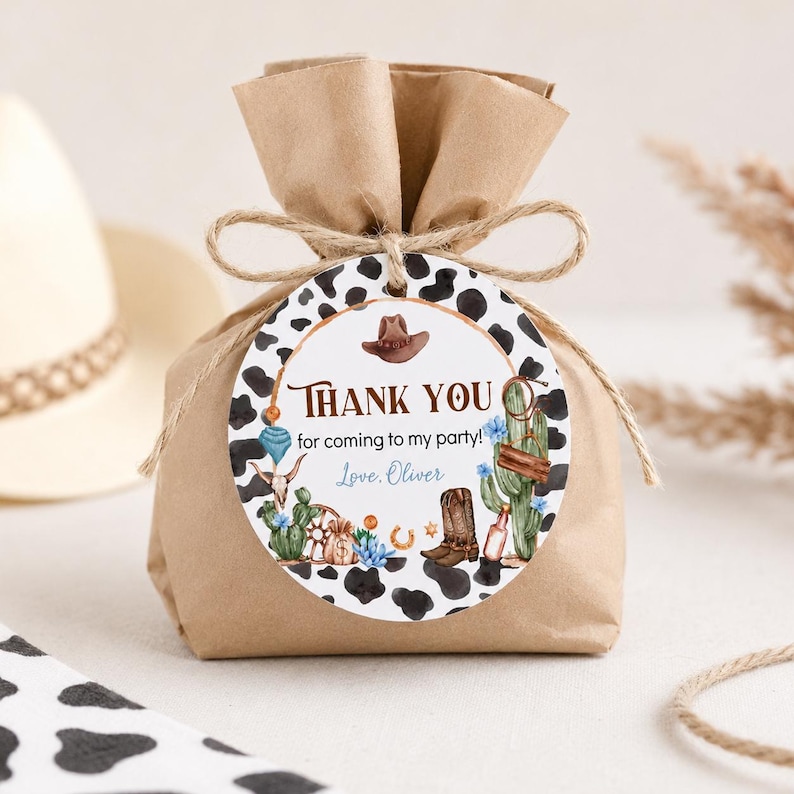 EDITABLE My First Rodeo Birthday Favor Label, Cowboy First Birthday Thank You Tag, Western Birthday Party Decor, Printable Template. C011 image 1
