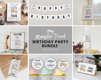 Editable Monster Truck Birthday Invitation Bundle, Monster Trucks Birthday Party Decoration, Boy Birthday Package, Printable. M008