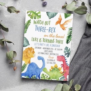 EDITABLE Dinosaur Birthday Invitation, Three Rex Invitation, Dinosaur Invitation, Dinosaur Invite, Three-Rex Birthday, Instant Download D006